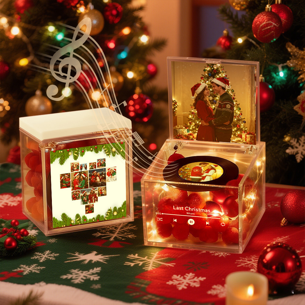 Premium Mini Music Record Auto-Music Player Custom Photo with Light Personalized Music Acrylic Box - MyFaceSocksUK