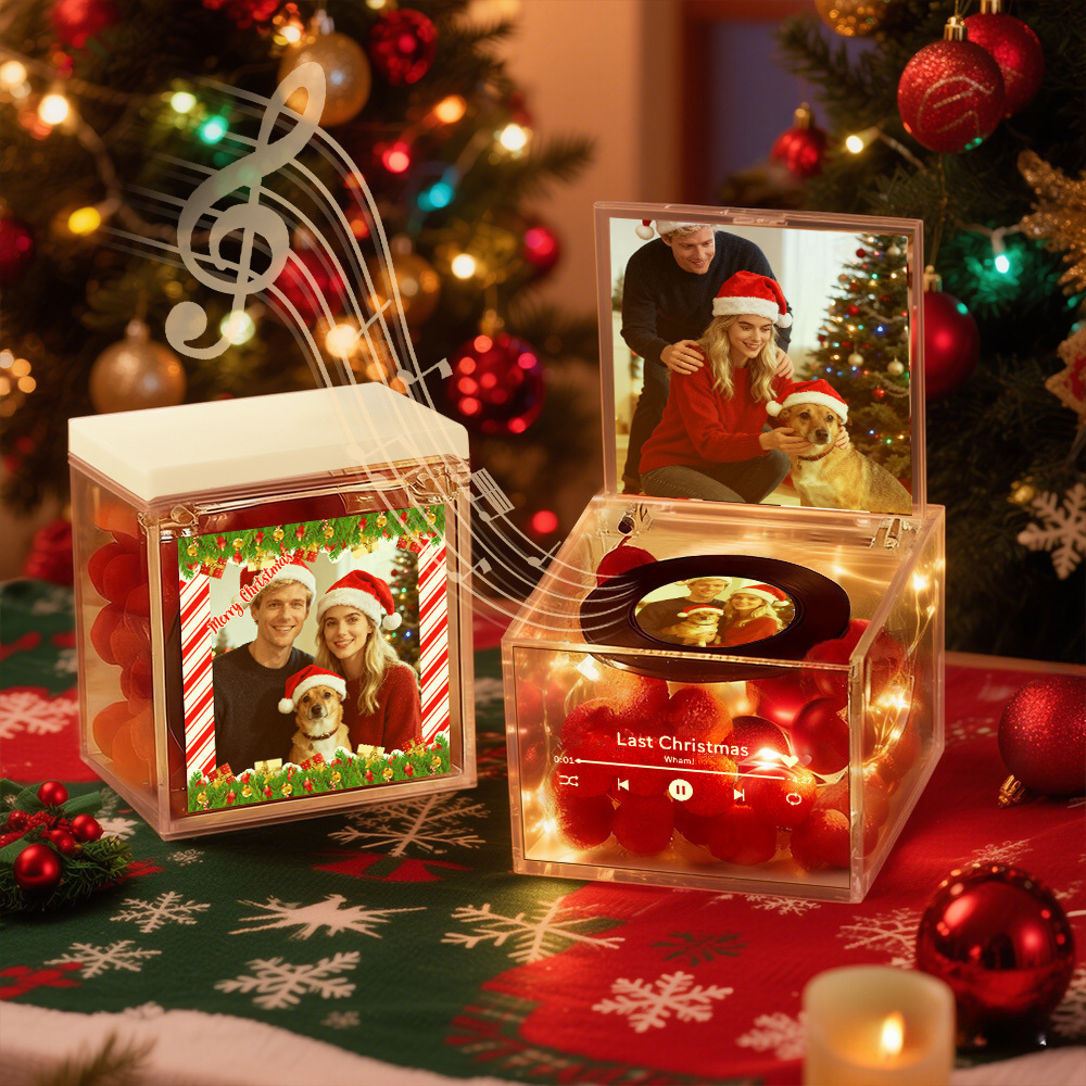 Premium Mini Music Record Auto-Music Player Custom Photo with Light Personalized Music Acrylic Box - MyFaceSocksUK