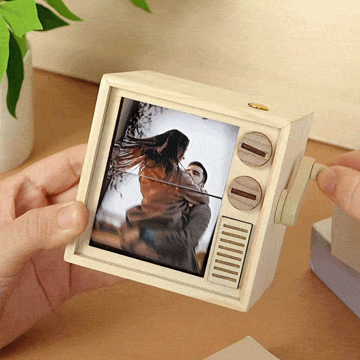 Custom Photo Flipbook Frame Animation Machine Mechanical Hand-cranked Flipbook Box with Light Black Walnut Valentine's Day Gifts - MyFaceSocksUK