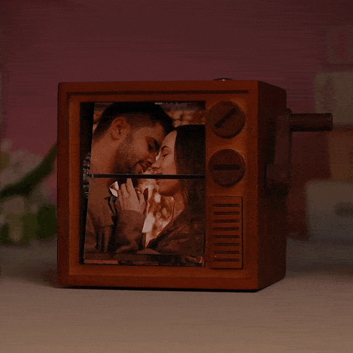 Custom Photo Flipbook Frame Animation Machine Mechanical Hand-cranked Flipbook Box with Light Black Walnut Valentine's Day Gifts - MyFaceSocksUK