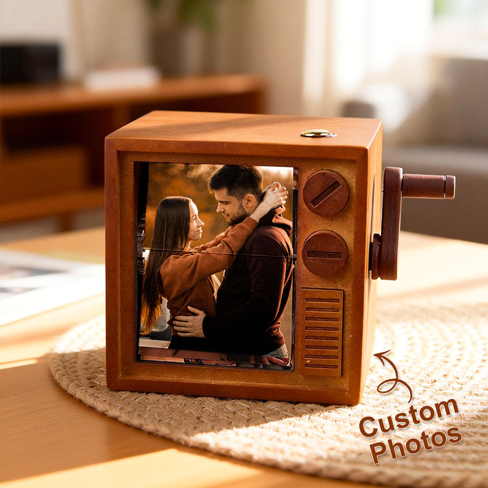 Custom Photo Flipbook Frame Animation Machine Mechanical Hand-cranked Flipbook Box with Light Black Walnut Valentine's Day Gifts - MyFaceSocksUK