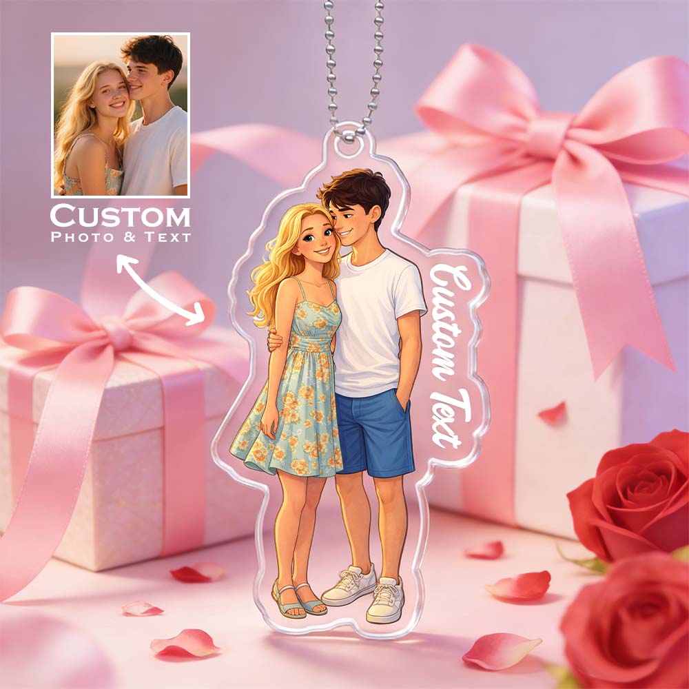 Custom Anime Photo Keychain Valentine's Day Gifts Personalized Acrylic Cartoon Keychain Photo Bag Charm Unique Keepsake Gift For Lover Girlfriend
