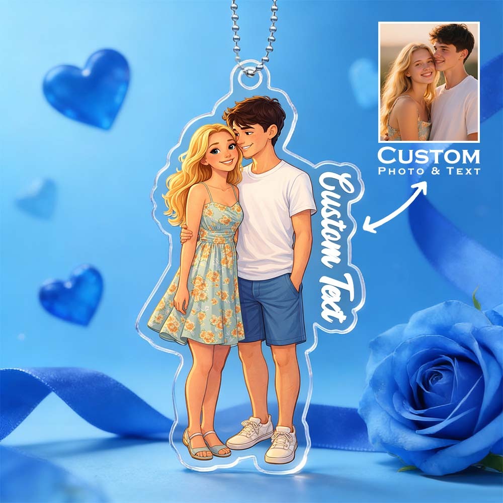 Custom Anime Photo Keychain Valentine's Day Gifts Personalized Acrylic Cartoon Keychain Photo Bag Charm Unique Keepsake Gift For Lover Girlfriend - MyFaceSocksUK