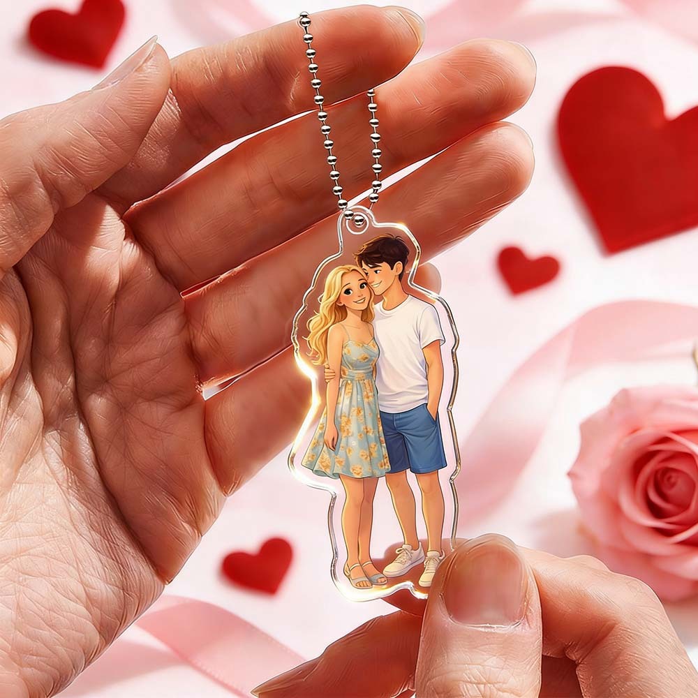 Custom Anime Photo Keychain Valentine's Day Gifts Personalized Acrylic Cartoon Keychain Photo Bag Charm Unique Keepsake Gift For Lover Girlfriend - MyFaceSocksUK