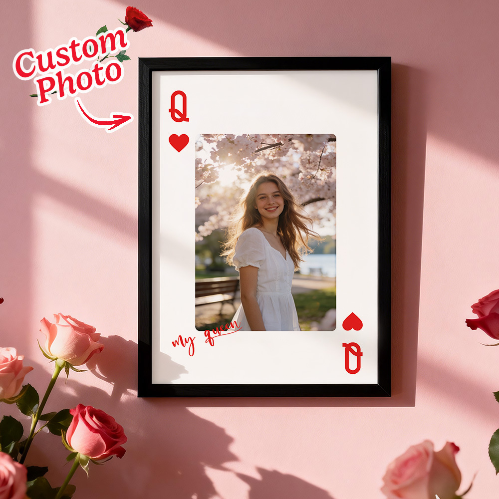 Custom King & Queen Playing Card Photo Frame Custom Photo Memory Decor Valentine's Day Gift - MyFaceSocksUK