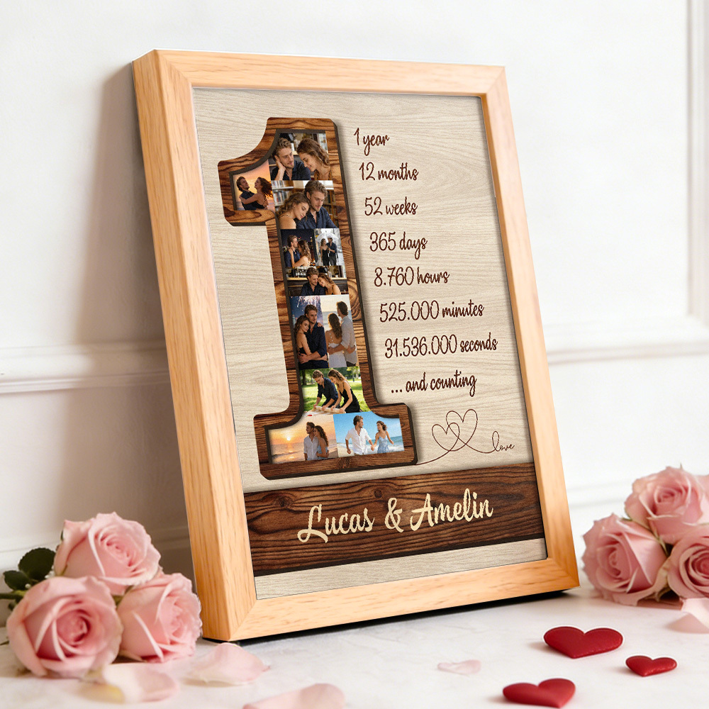 1st Anniversary Custom Photo Collage Frame One Year of Love Memory Display Decor Gift for Birthdays Anniversary - MyFaceSocksUK
