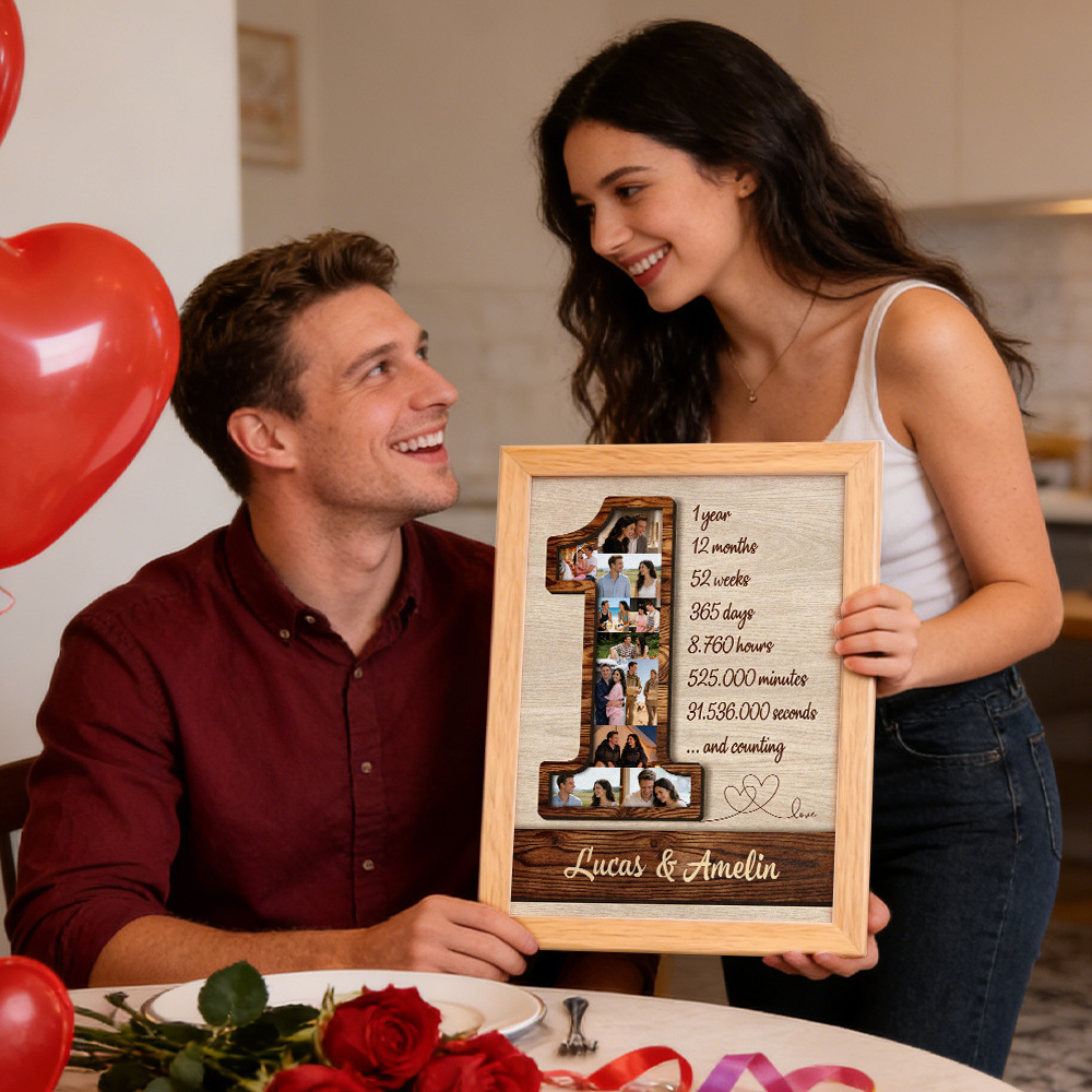 1st Anniversary Custom Photo Collage Frame One Year of Love Memory Display Decor Gift for Birthdays Anniversary - MyFaceSocksUK