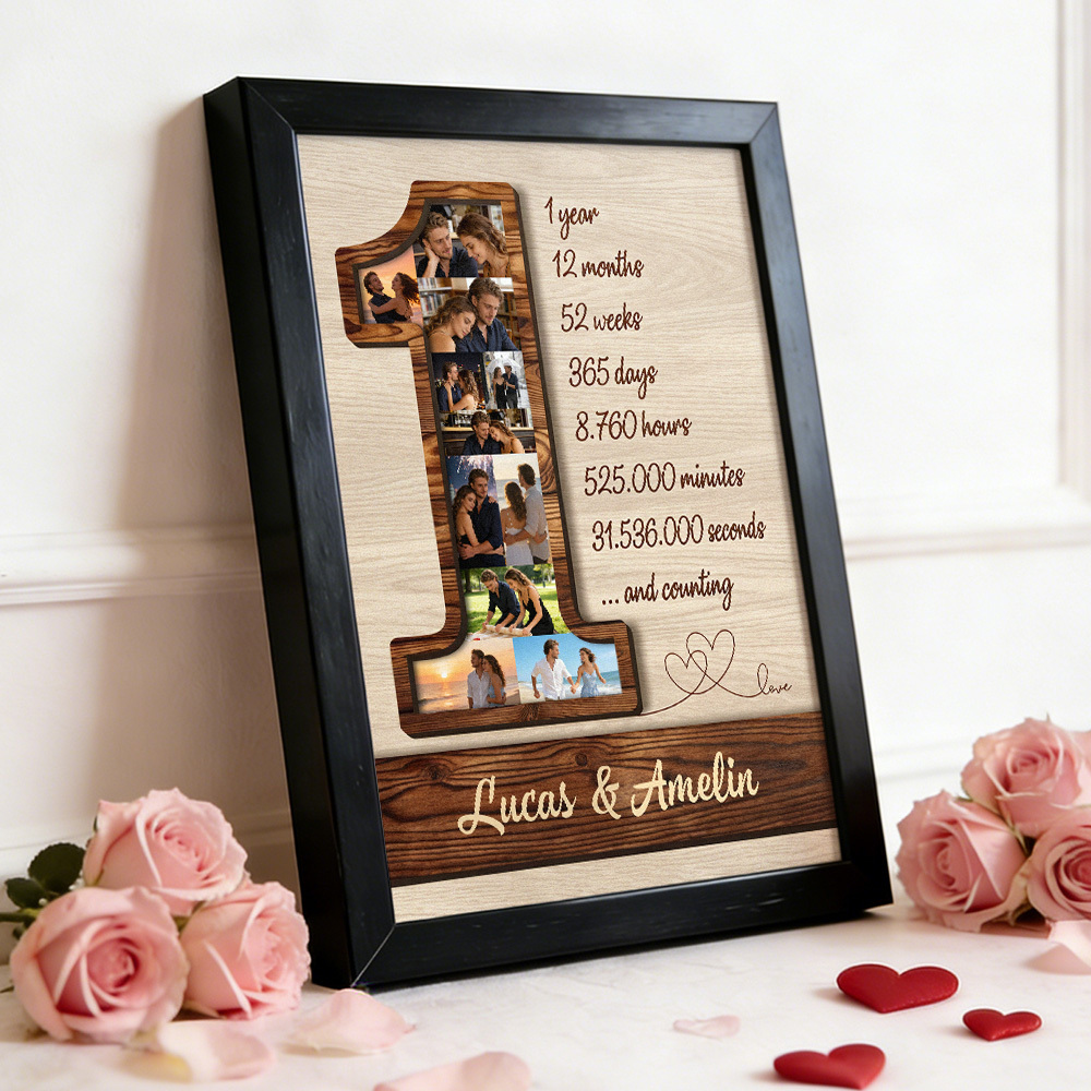 1st Anniversary Custom Photo Collage Frame One Year of Love Memory Display Decor Gift for Birthdays Anniversary - MyFaceSocksUK