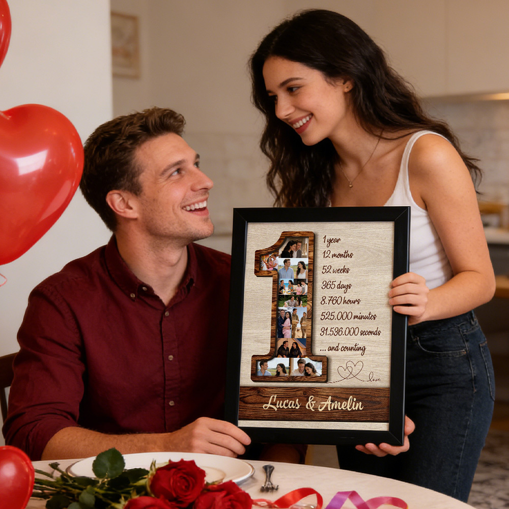 1st Anniversary Custom Photo Collage Frame One Year of Love Memory Display Decor Gift for Birthdays Anniversary - MyFaceSocksUK