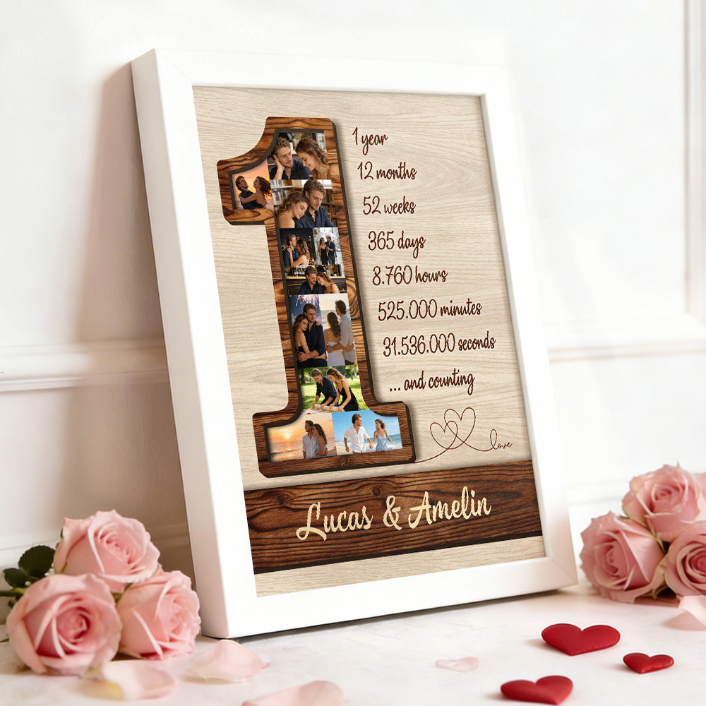 1st Anniversary Custom Photo Collage Frame One Year of Love Memory Display Decor Gift for Birthdays Anniversary - MyFaceSocksUK