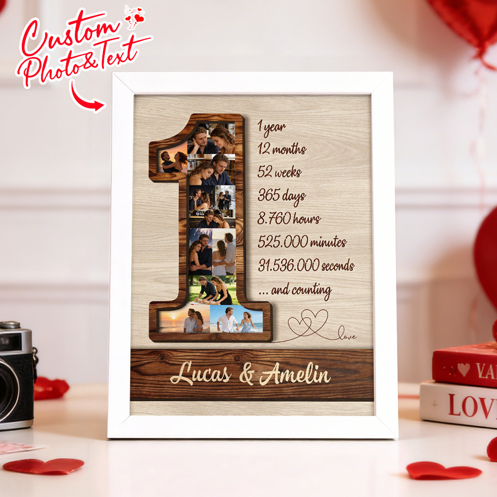 1st Anniversary Custom Photo Collage Frame One Year of Love Memory Display Decor Gift for Birthdays Anniversary - MyFaceSocksUK