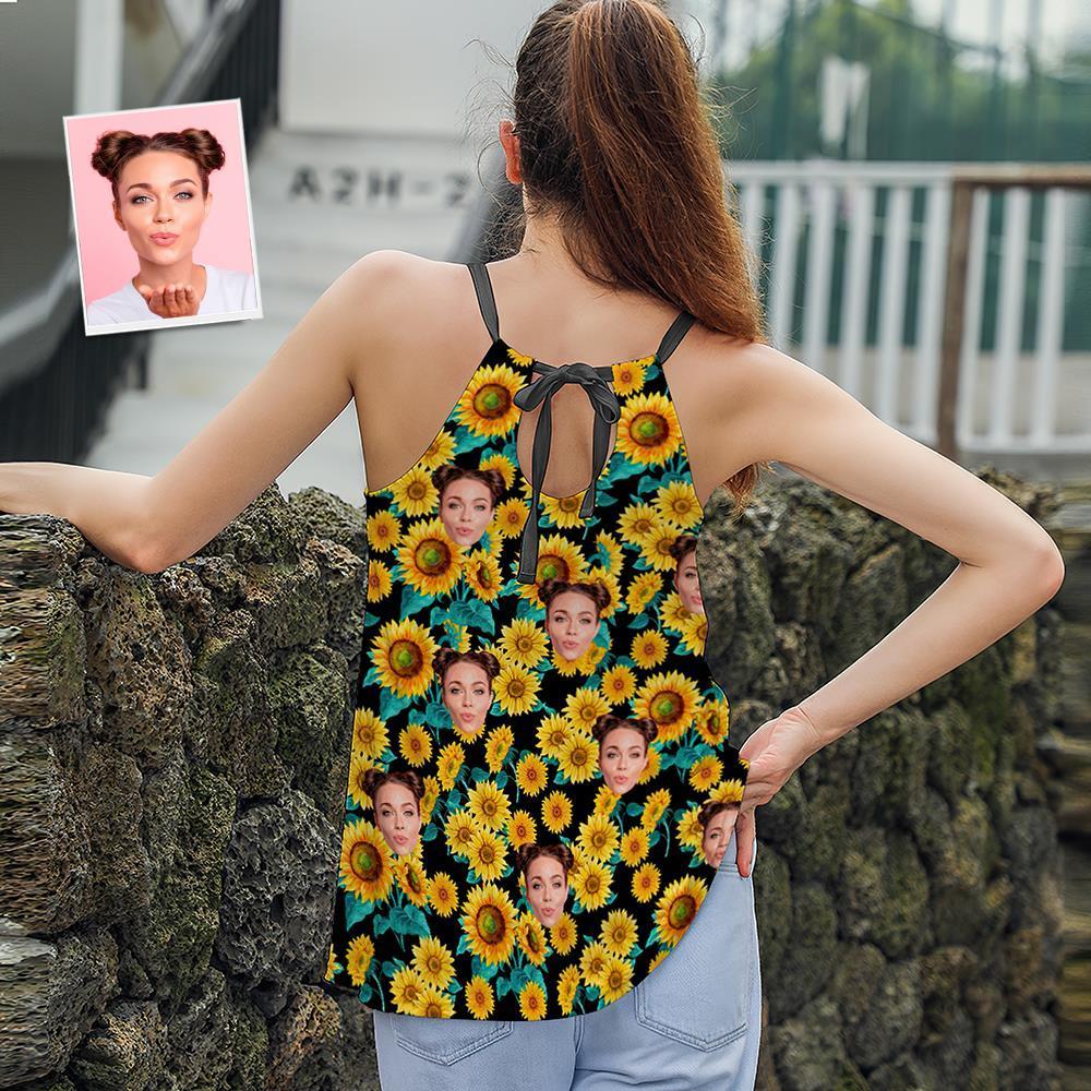 Custom Face Women's Strappy Camisoles Summer Sexy Loose Cute Tanks Tops - Sunflower - MyFaceSocksUK