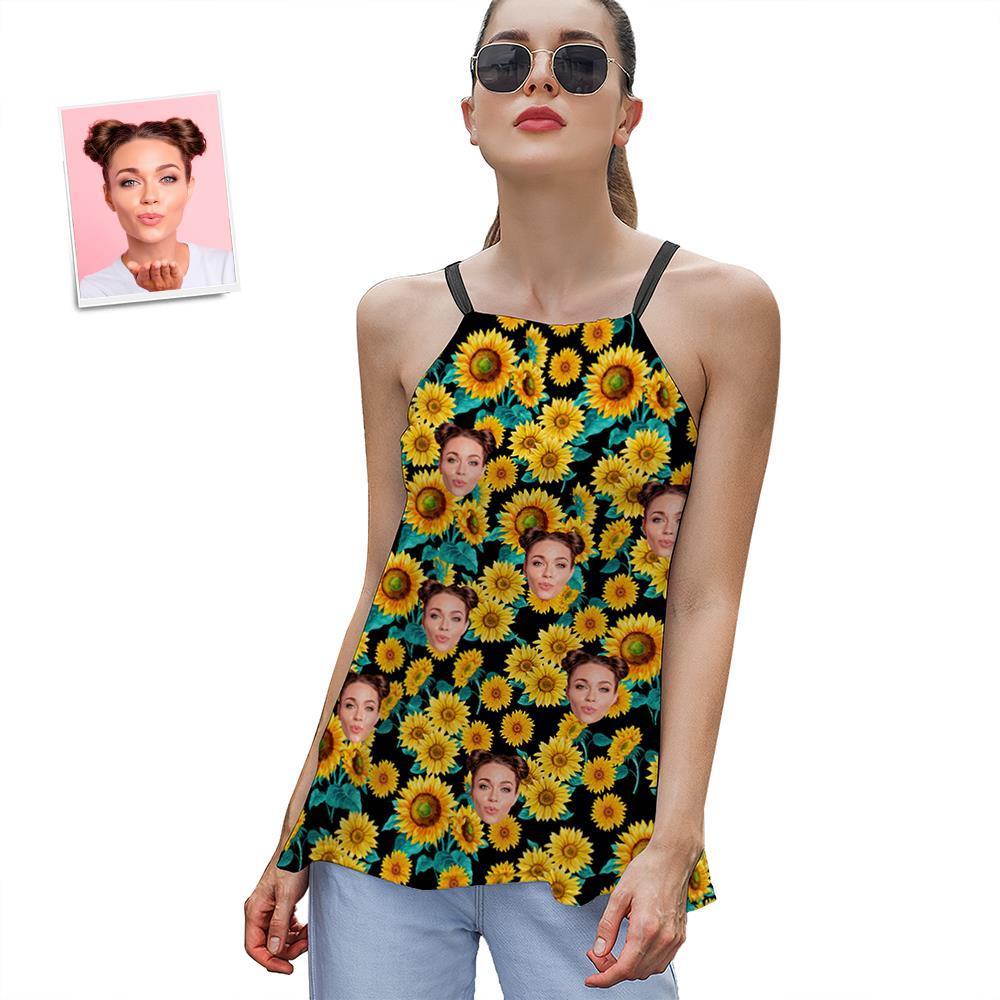 Custom Face Women's Strappy Camisoles Summer Sexy Loose Cute Tanks Tops - Sunflower - MyFaceSocksUK