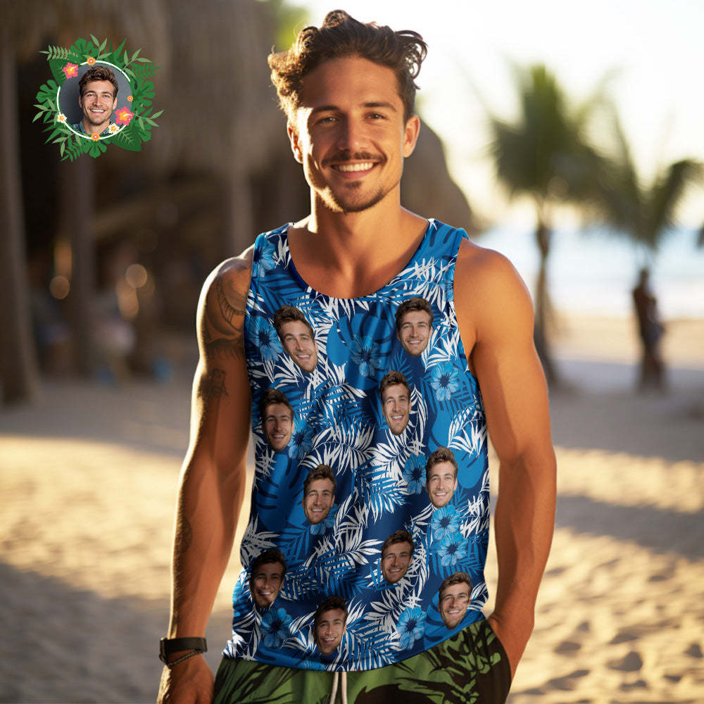 Custom Face Tank Tops Men's Sleeveless Shirt All Over Print Blue - MyFaceSocksUK