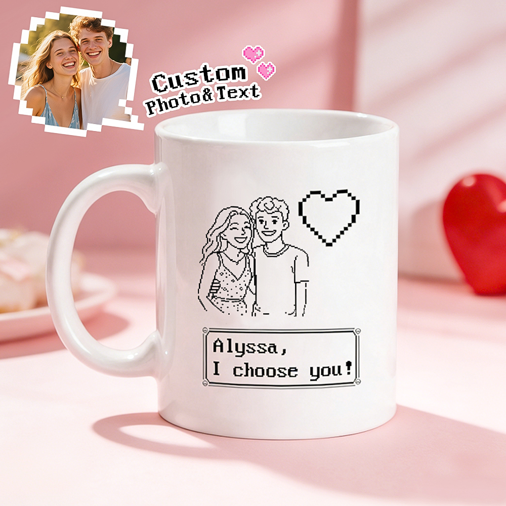 Personalized Pixel Art Photo Mug  Cute Photo And Name Couple Anniversary Gift - MyFaceSocksUK