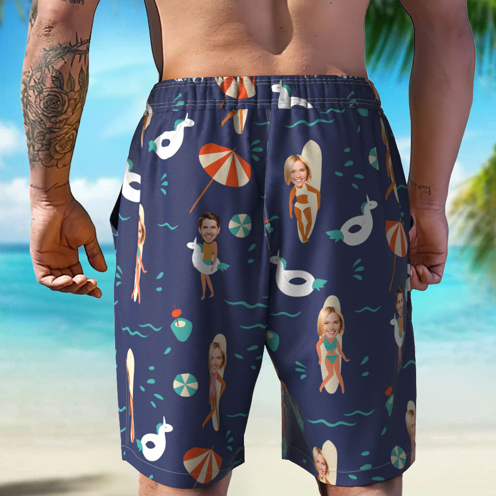 Personalized Face Mens Swim Trunks Custom Tropical Swim Shorts Bathing Suit - MyFaceSocksUK