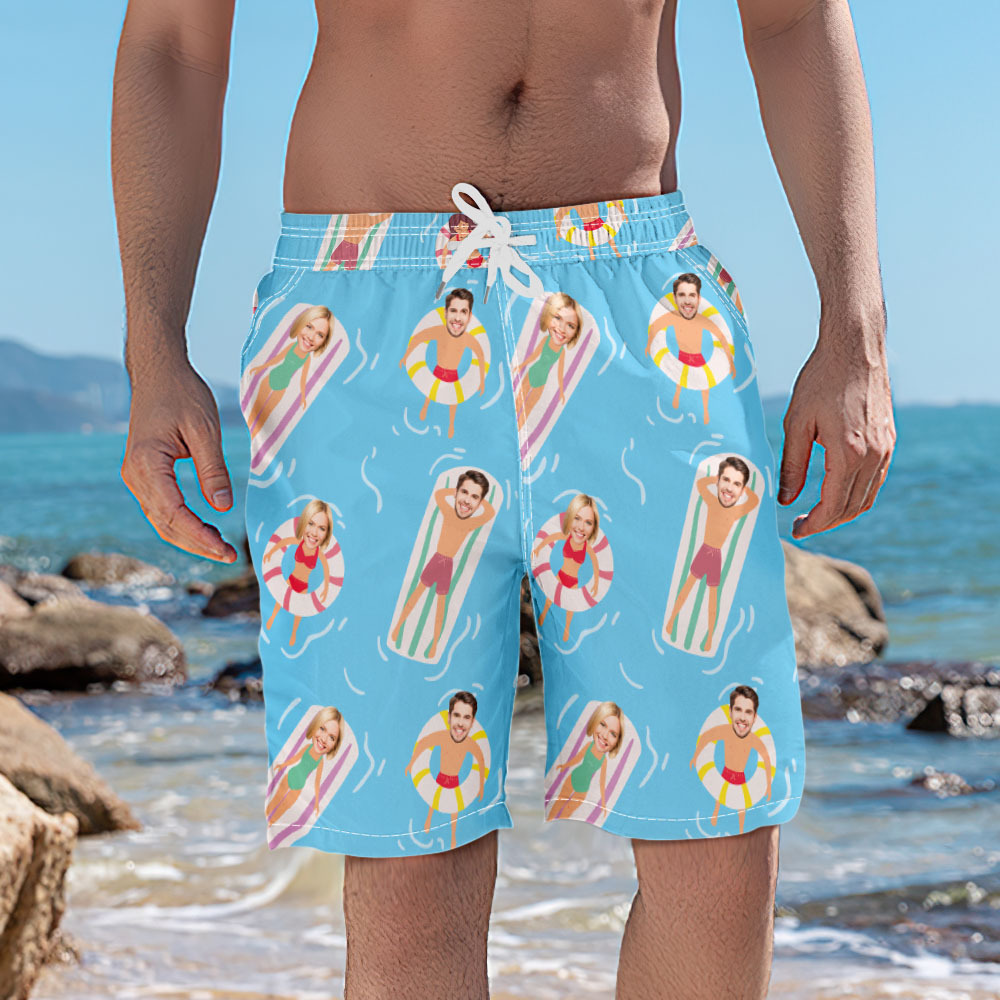 Personalized Face Mens Swim Trunks Custom Tropical Swim Shorts Bathing Suit - MyFaceSocksUK