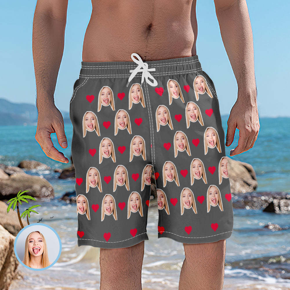 Men's Custom Heart Face Elastic Beach Short Photo Pants - MyFaceSocksUK
