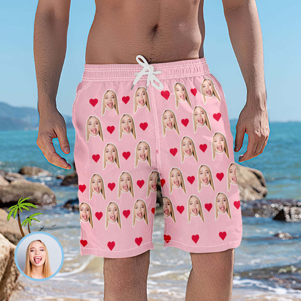 Men's Custom Heart Face Elastic Beach Short Photo Pants - MyFaceSocksUK