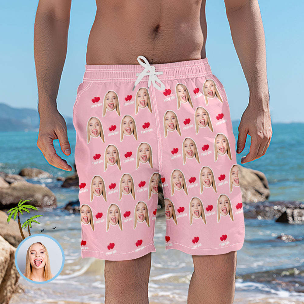 Men's Custom Face Elastic Beach Short Pants - I Love You - MyFaceSocksUK
