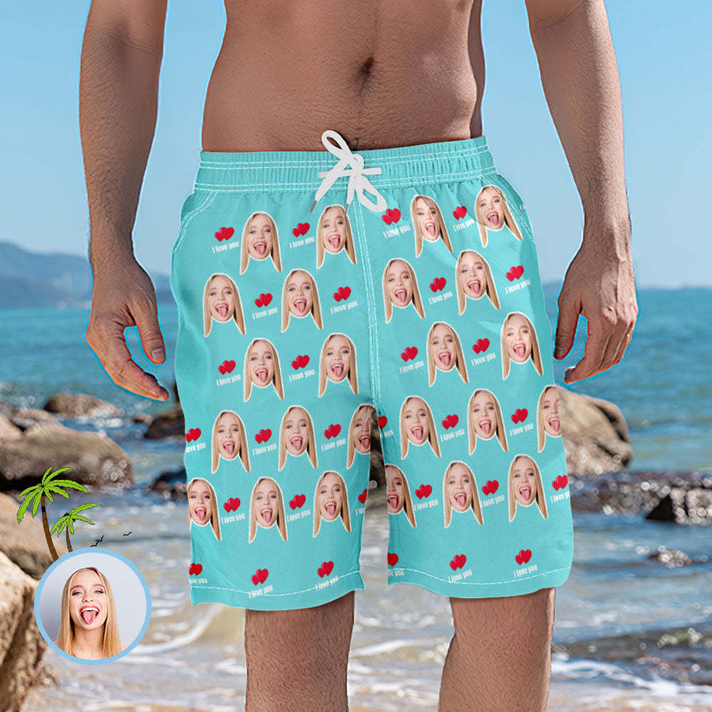 Men's Custom Face Elastic Beach Short Pants - I Love You - MyFaceSocksUK