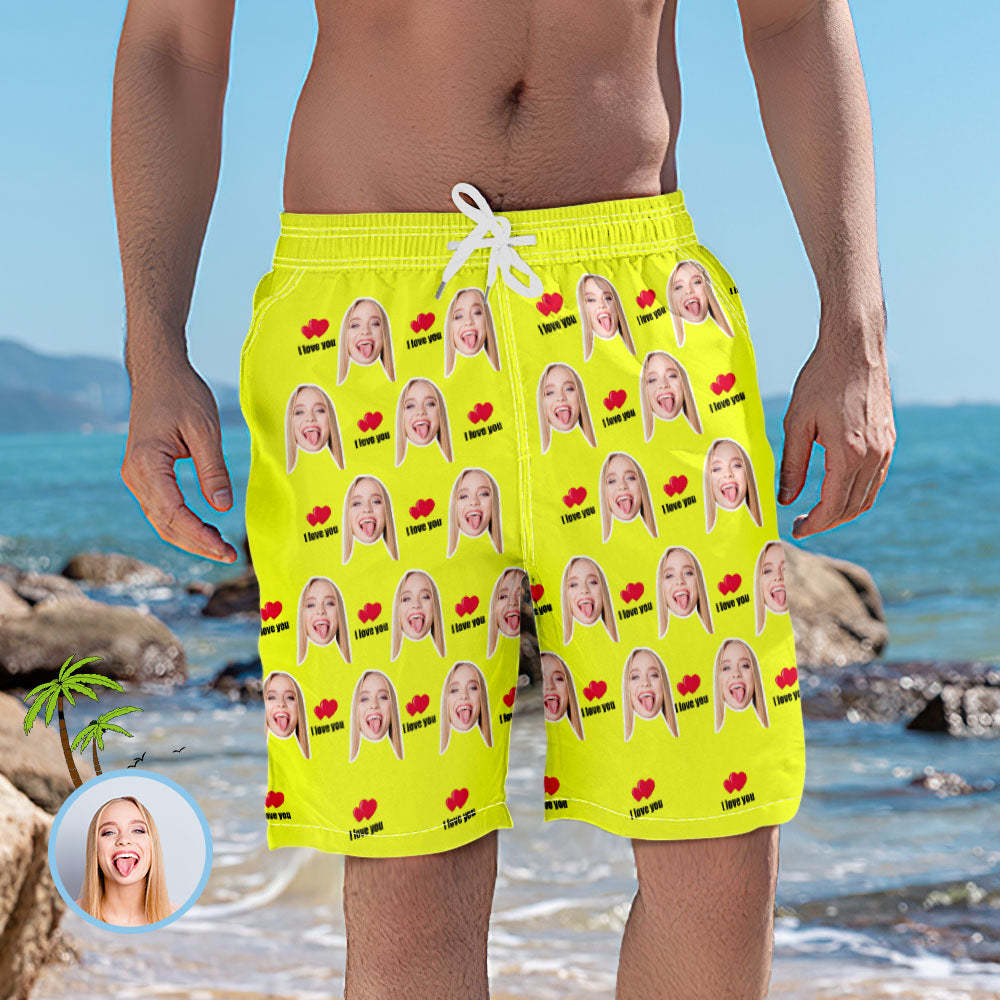Men's Custom Face Elastic Beach Short Pants - I Love You - MyFaceSocksUK