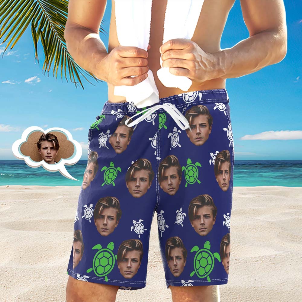 Men's Custom Face Shorts Custom Photo Beach Shorts Little Turtle Design - MyFaceSocksUK