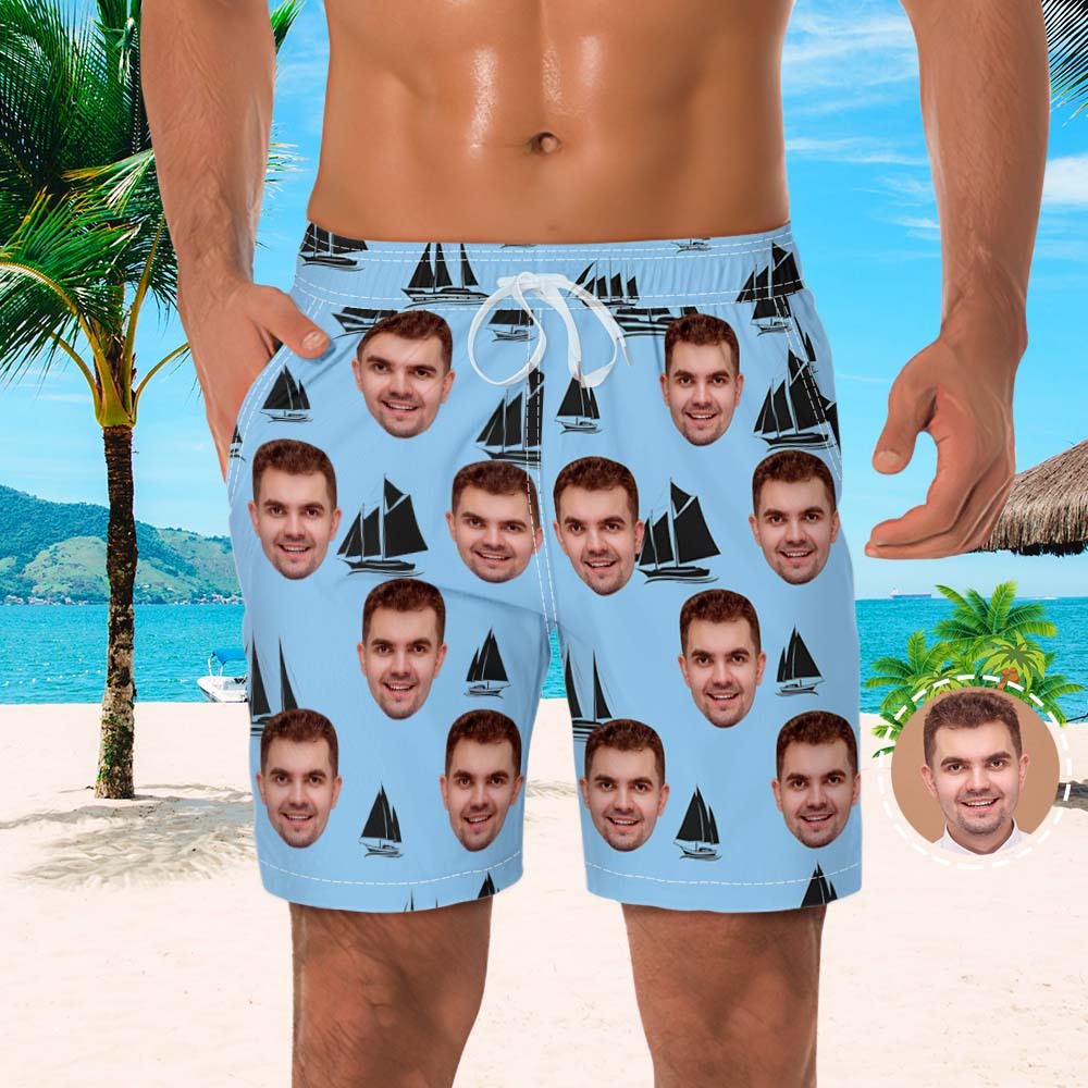 Custom Men's Beach Shorts Men's Face Shorts Yawl Design - MyFaceSocksUK
