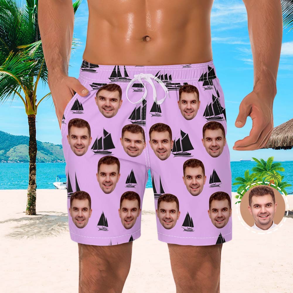Custom Men's Beach Shorts Men's Face Shorts Yawl Design - MyFaceSocksUK