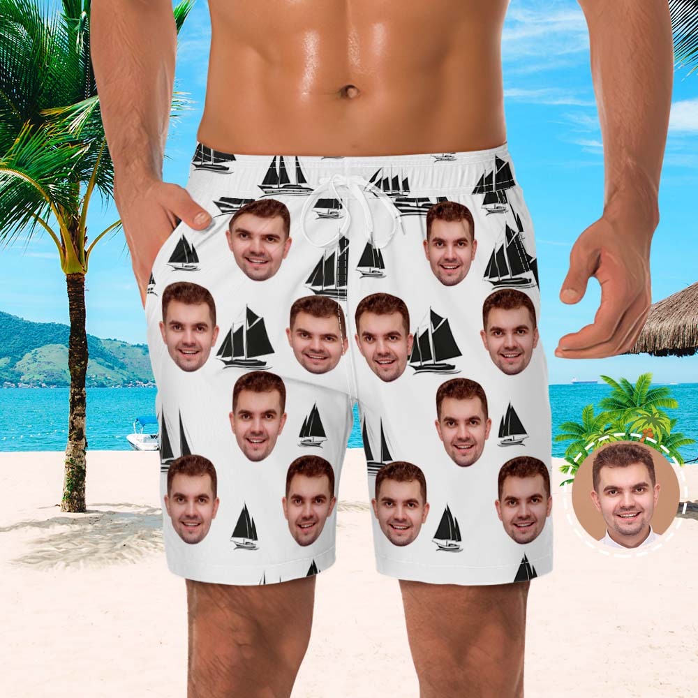 Custom Men's Beach Shorts Men's Face Shorts Yawl Design - MyFaceSocksUK