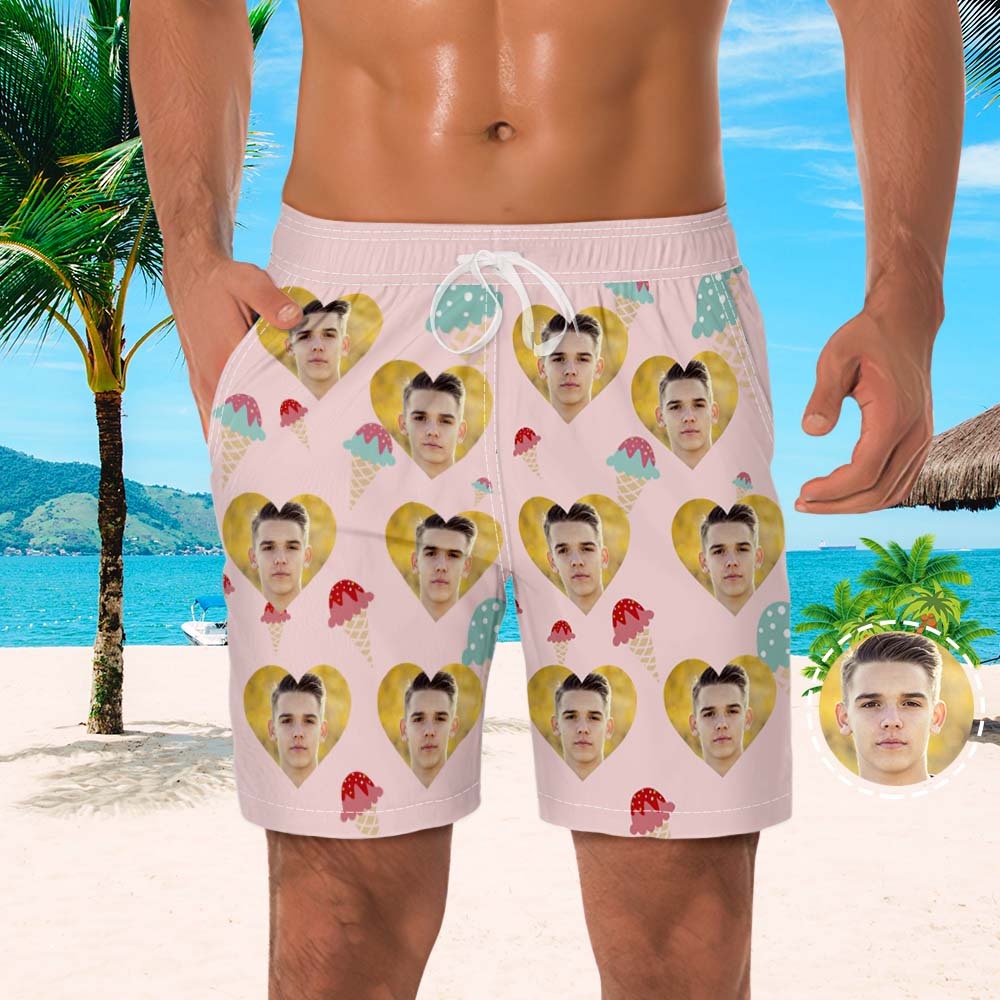 Men's Custom Photo Beach Shorts Custom Men's Shorts Ice Cream Design - MyFaceSocksUK