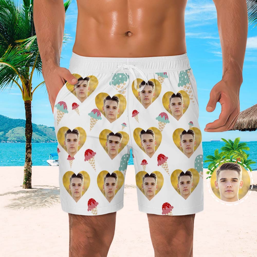 Men's Custom Photo Beach Shorts Custom Men's Shorts Ice Cream Design - MyFaceSocksUK