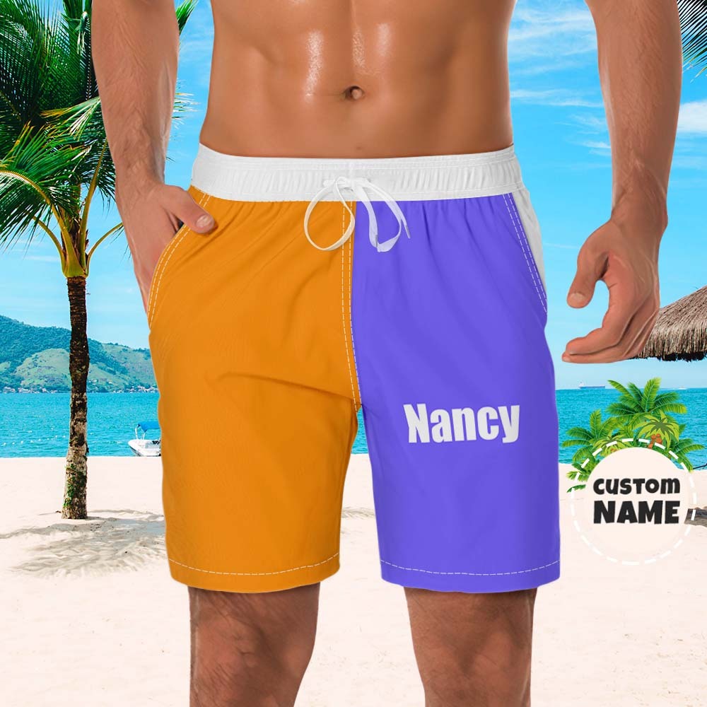 Custom Men's Beach Shorts Custom Name Swim Trunk-Contrast Color - MyFaceSocksUK