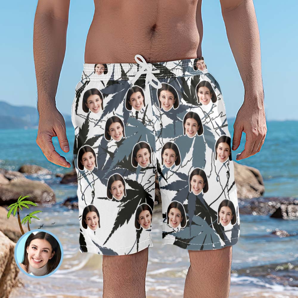 Custom Beach Shorts Photo Swim Trunks Hawaiian Style - Maple Leaf - MyFaceSocksUK