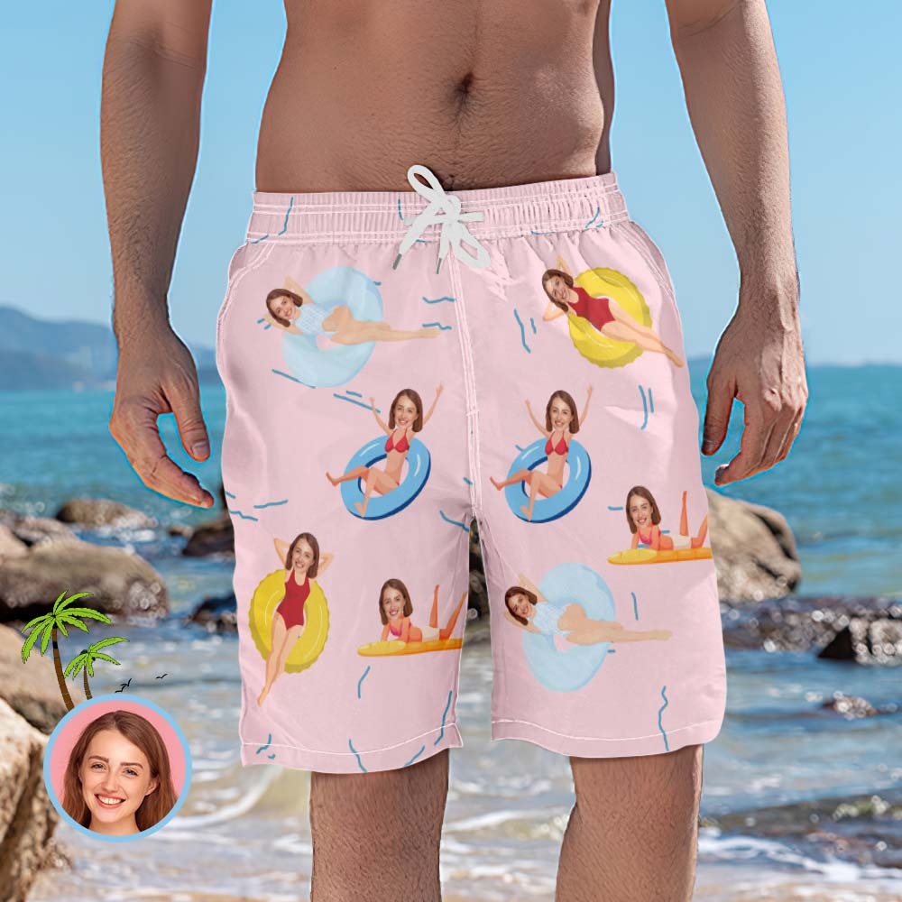 Personalised Beach Shorts for Men Summer Time Custom Face Swim Trunks - MyFaceSocksUK