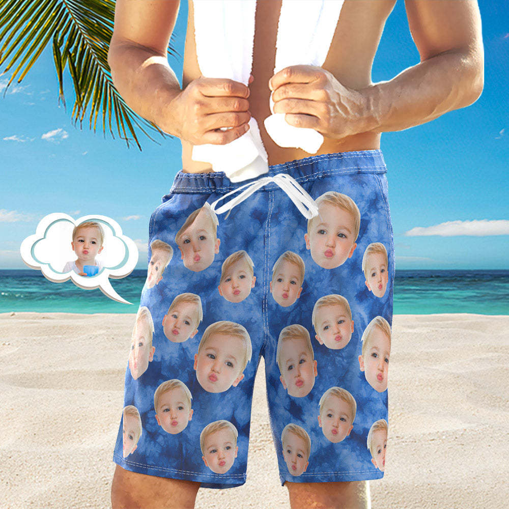 Custom Face Photo Men's Swim Trunk Water Shorts Summer Tie Dye Light Blue - MyFaceSocksUK