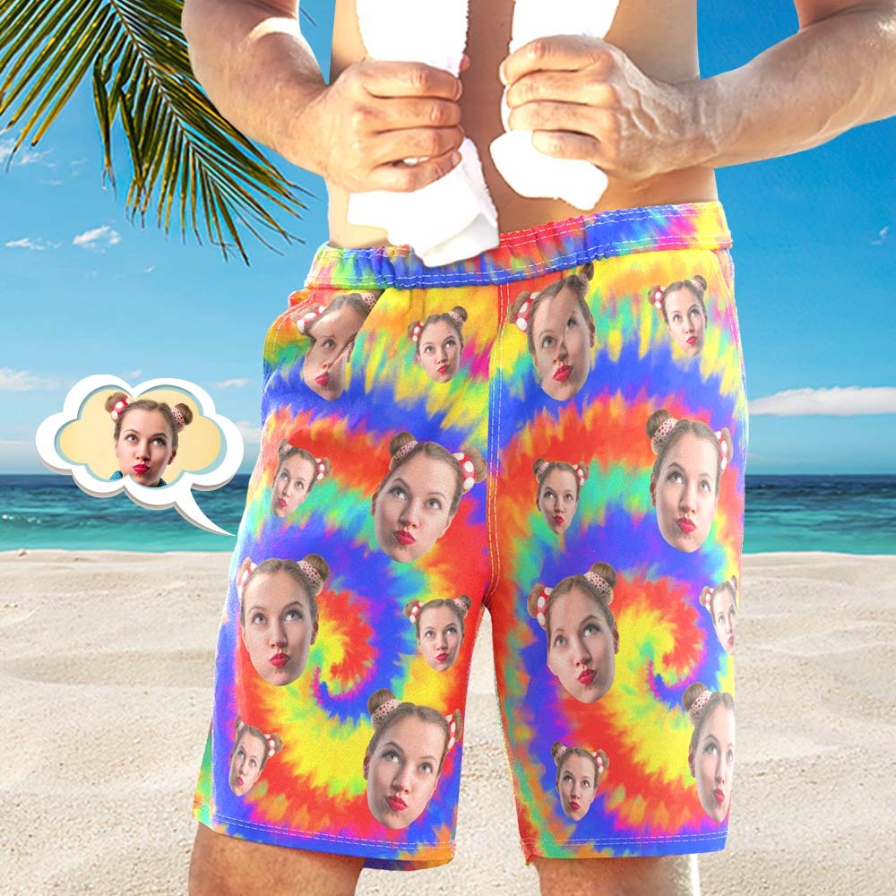 Custom Face Photo Men's Swim Trunk Water Shorts Summer Tie Dye Style - MyFaceSocksUK
