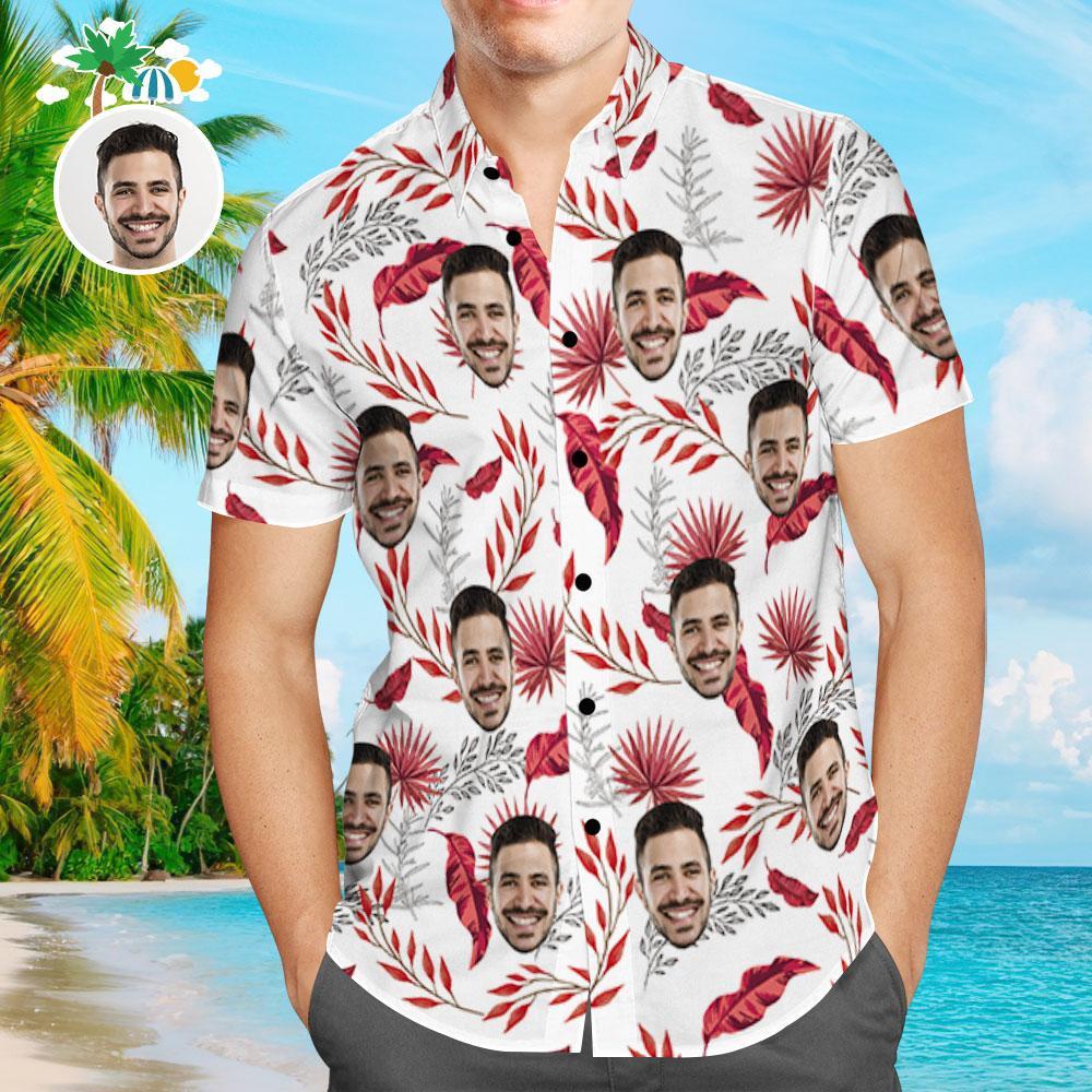 Custom Hawaiian Shirts Red Leaves Design Aloha Beach Shirt For Men