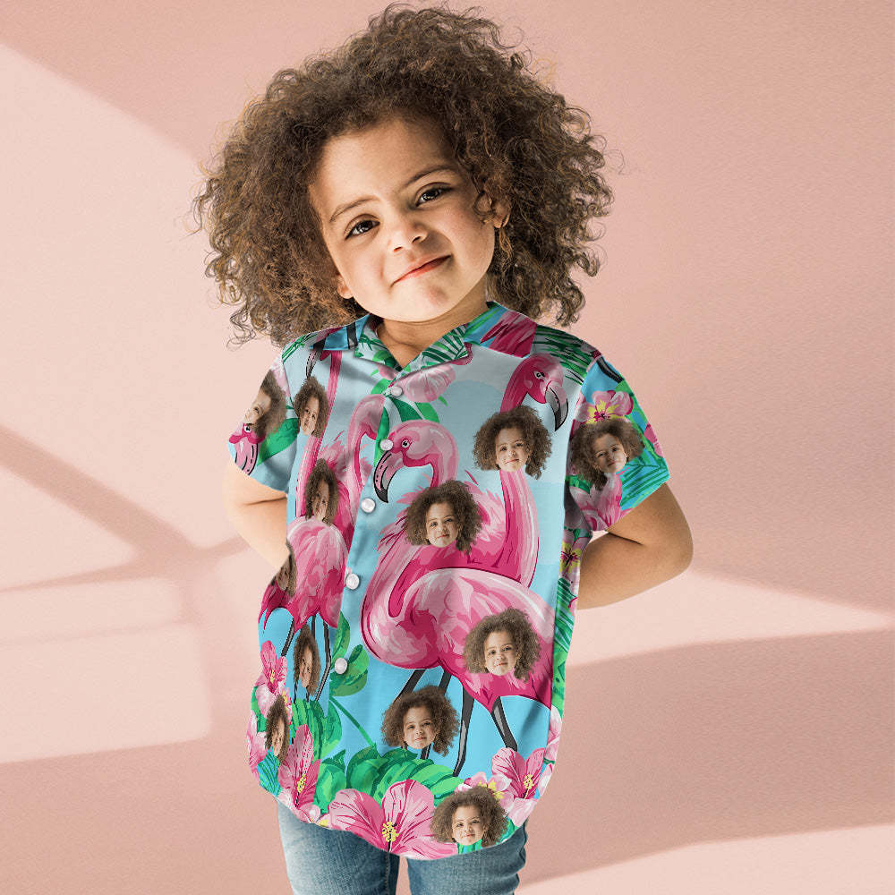Custom Photo Hawaiian Shirt Couple Outfit Parent-child Wears Face Hawaiian Shirt Gift Flamingo - MyFaceSocksUK