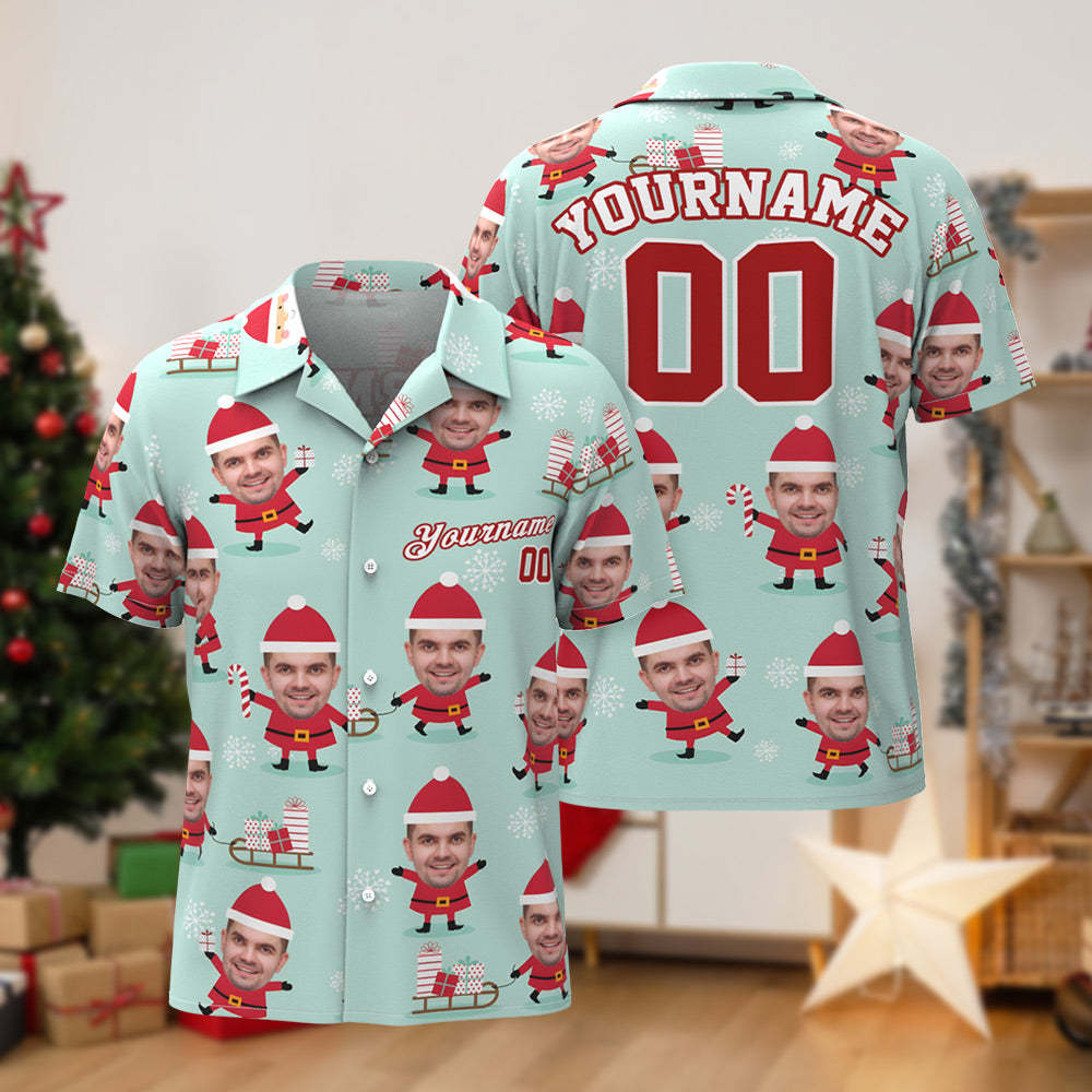 Custom Face Hawaiian Shirts Personalized Photo and Text Shirt Gift Men's Christmas Shirts Santa Claus and Gifts - MyFaceSocksUK