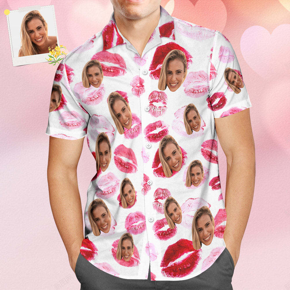 Custom Face Hawaiian Style Red lips Personalized Shirt Couple Outfit - MyFaceSocksUK