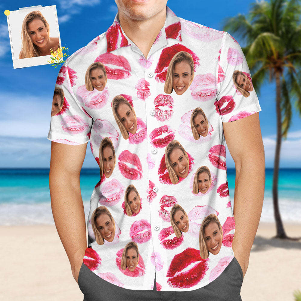 Custom Face Hawaiian Shirt All Over Print Personalized Shirt - Red lips - MyFaceSocksUK