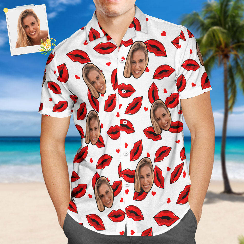 Custom Face Hawaiian Shirt All Over Print Funny Red Lips Personalized Shirt - MyFaceSocksUK