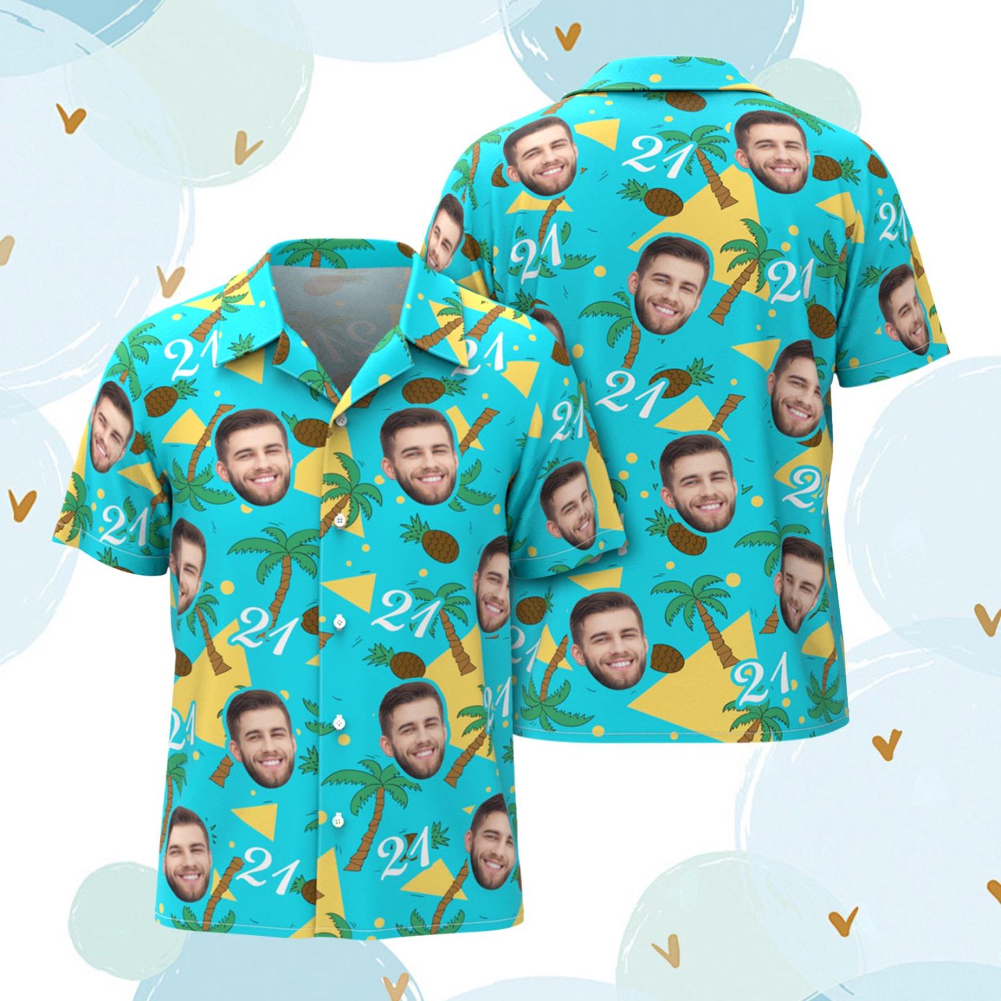 Custom Face and Numbers Hawaiian Shirt Father's Day Birthday Present Coconut Tree and Pineapple Gifts - MyFaceSocksUK