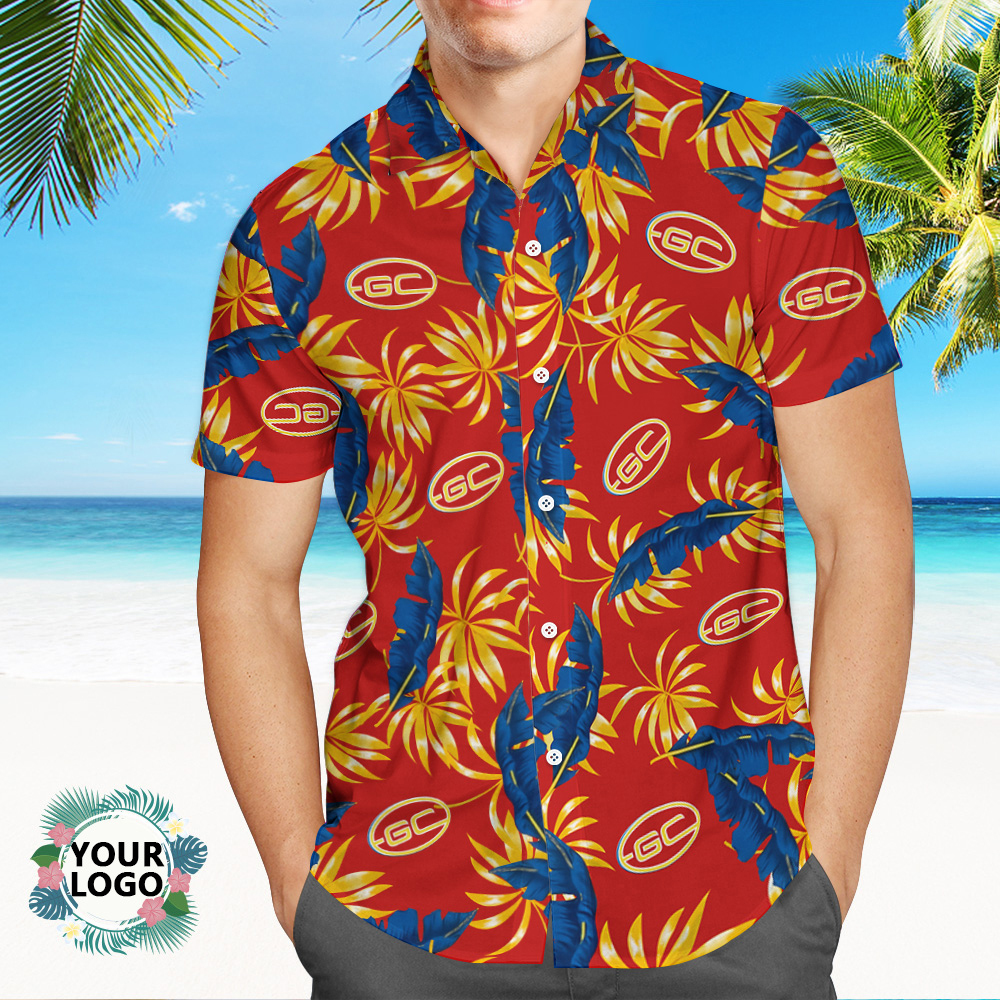 Custom Logo Hawaiian Shirts Colorful Leaves Aloha Beach Shirt - MyFaceSocksUK