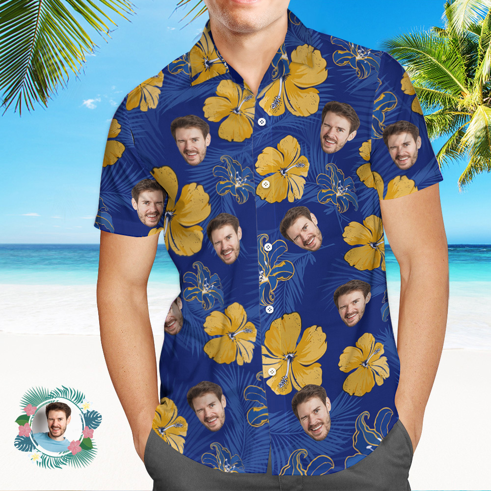 Custom Hawaiian Shirts Colorful Leaves Aloha Beach Shirt Blue - MyFaceSocksUK