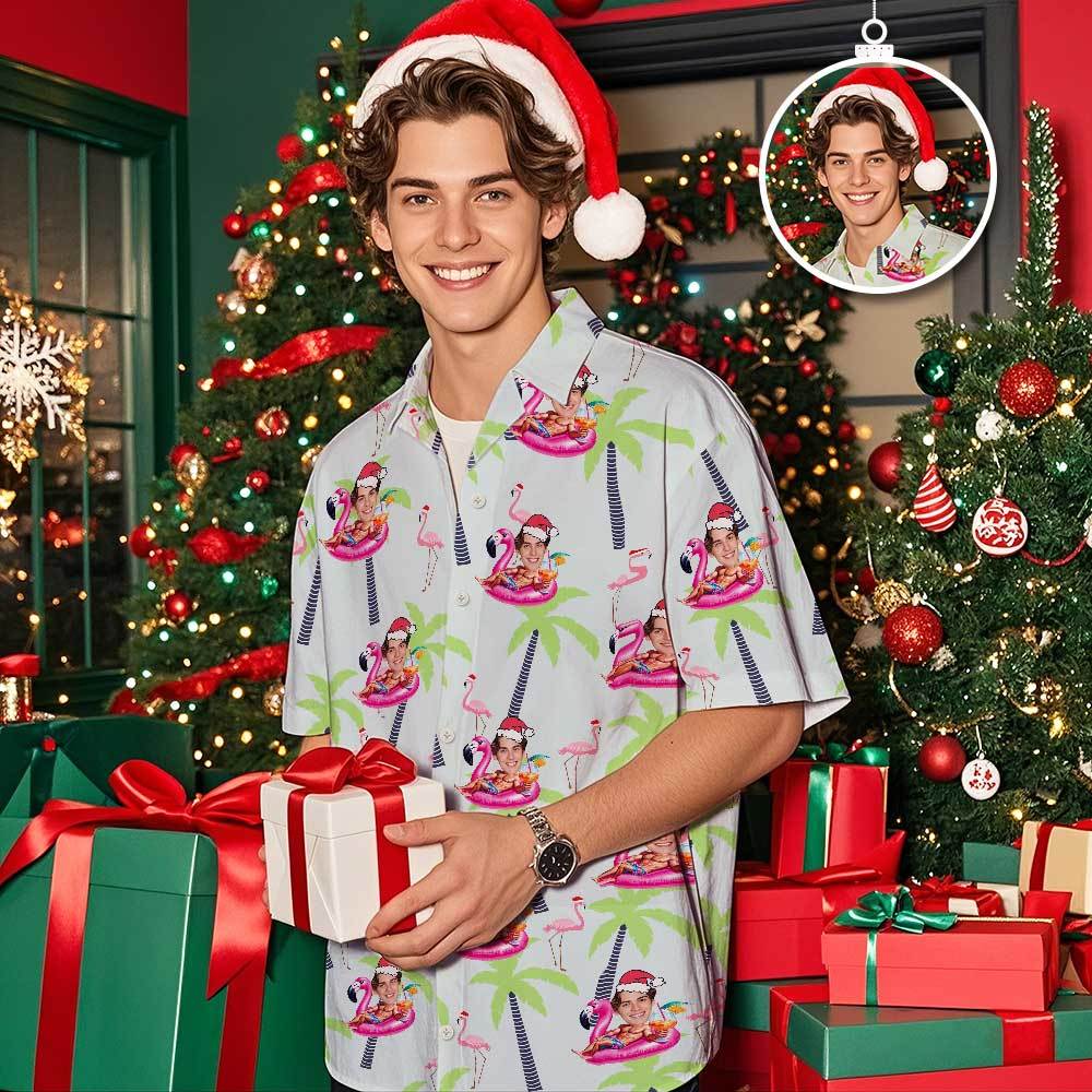 Custom Face Hawaiian Shirt Personalized Hor Green Christmas Hawaiian Shirt Face Hawaiian Shirt Gift - MyFaceSocksUK