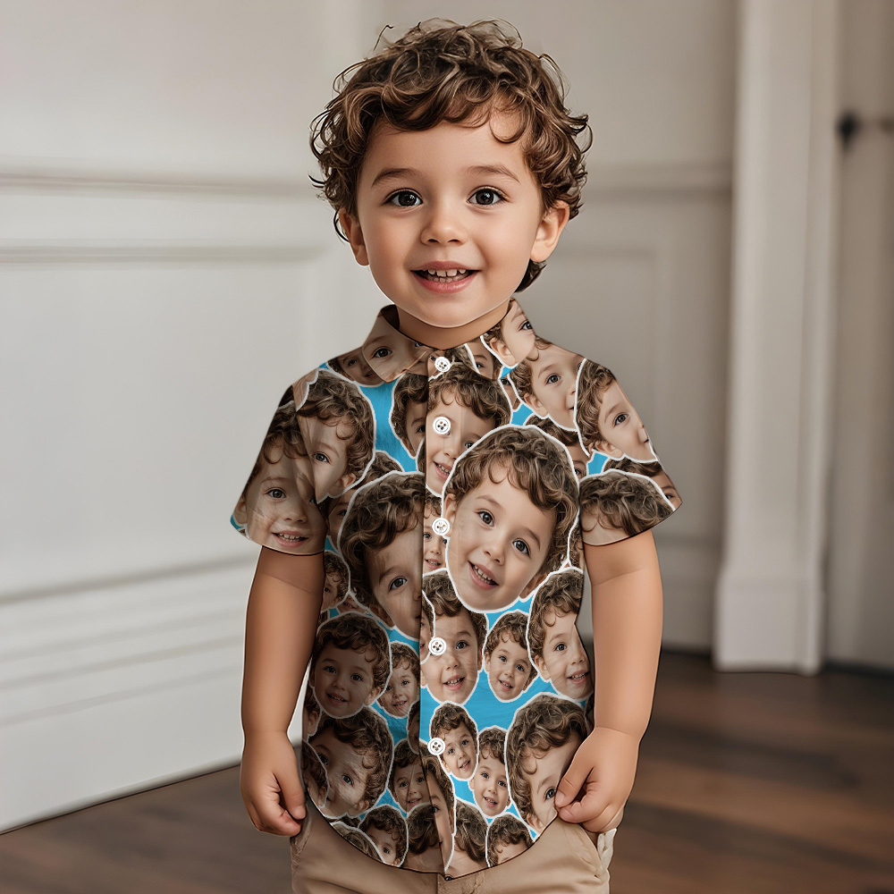 Personalized Face Hawaiian Shirt Summer Vacation Face Mash Shirt Kids Face Hawaiian Shirt - MyFaceSocksUK