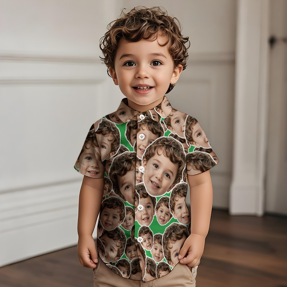 Personalized Face Hawaiian Shirt Summer Vacation Face Mash Shirt Kids Face Hawaiian Shirt - MyFaceSocksUK