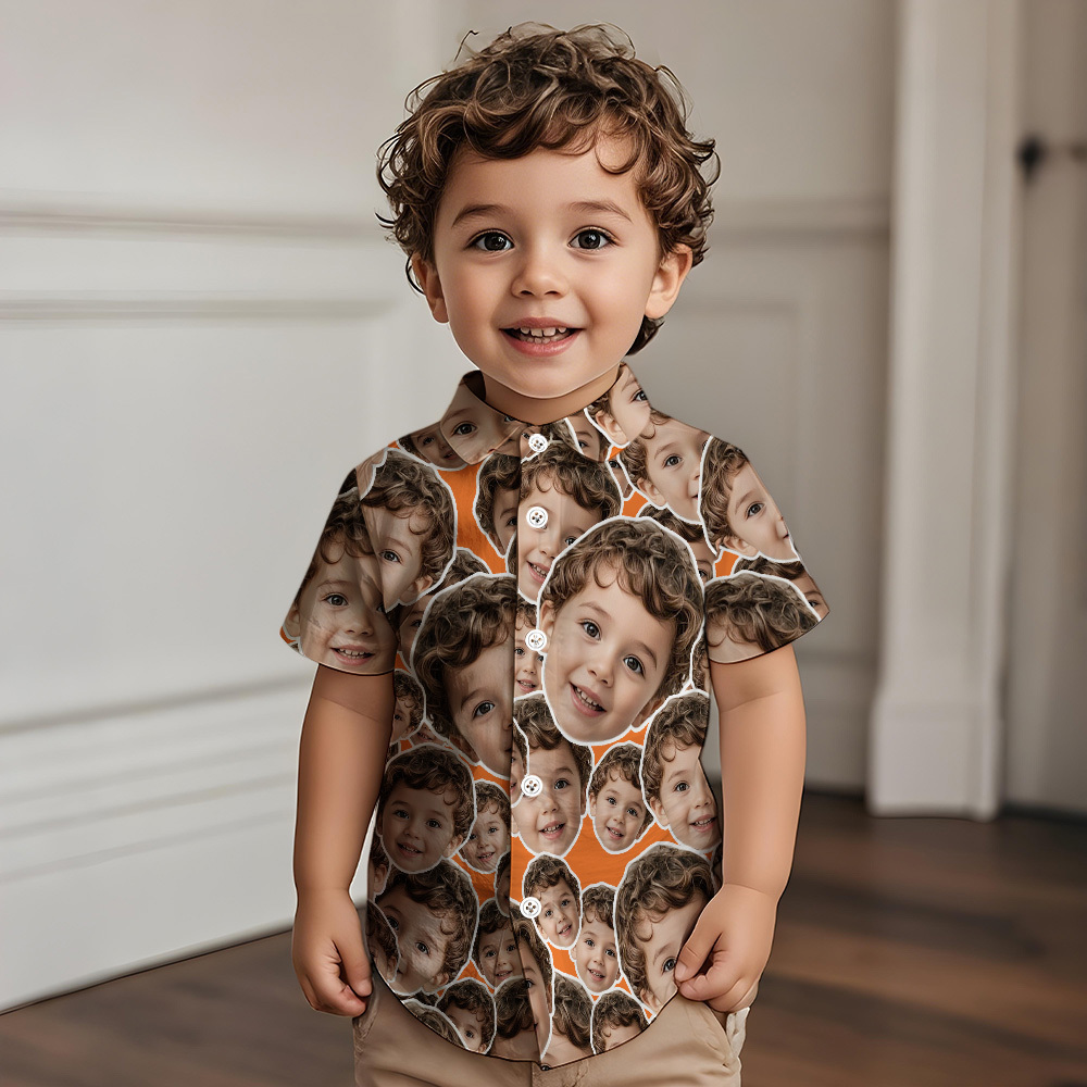 Personalized Face Hawaiian Shirt Summer Vacation Face Mash Shirt Kids Face Hawaiian Shirt - MyFaceSocksUK